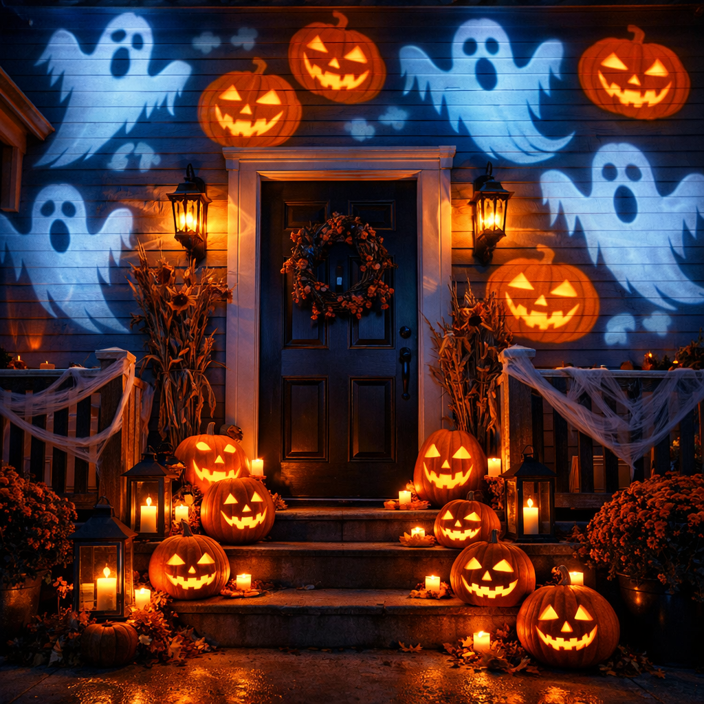 Projecteur LED Halloween — Crâne, Fantôme, Araignée & Citrouille | Ambiance Effrayante USB