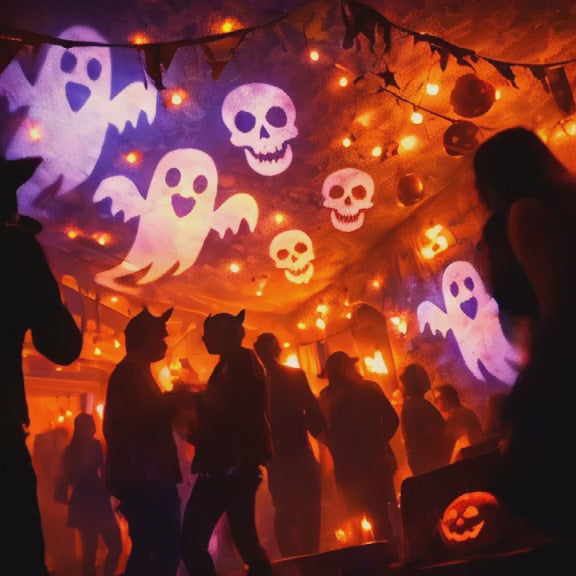 Projecteur LED Halloween — Crâne, Fantôme, Araignée & Citrouille | Ambiance Effrayante USB